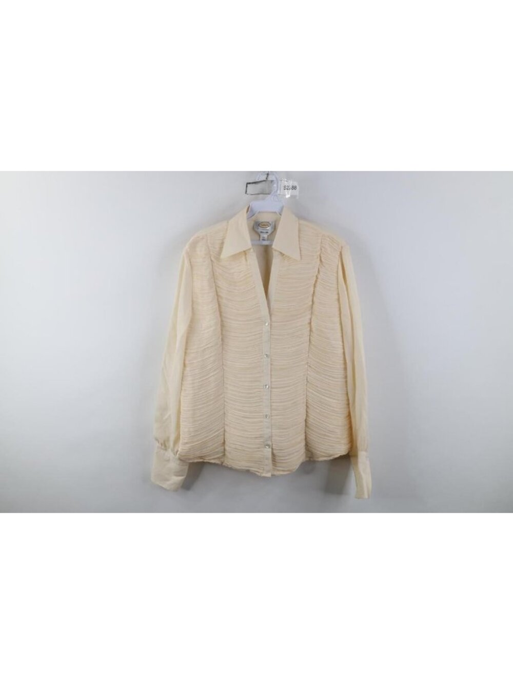 Vintage 90s Streetwear Womens Size 14 Ruffled Silk Collared Button Shirt Cream